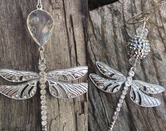 DRAGONFLY Christmas Ornaments | Rhinestone Christmas Ornament | Dragonfly Home Decor | Silver Dragonfly | Silver Ornament