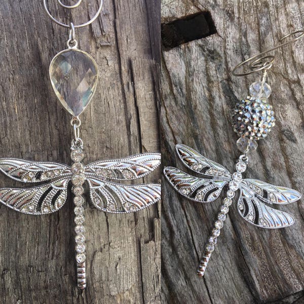 DRAGONFLY Christmas Ornaments | Rhinestone Christmas Ornament | Dragonfly Home Decor | Silver Dragonfly | Silver Ornament