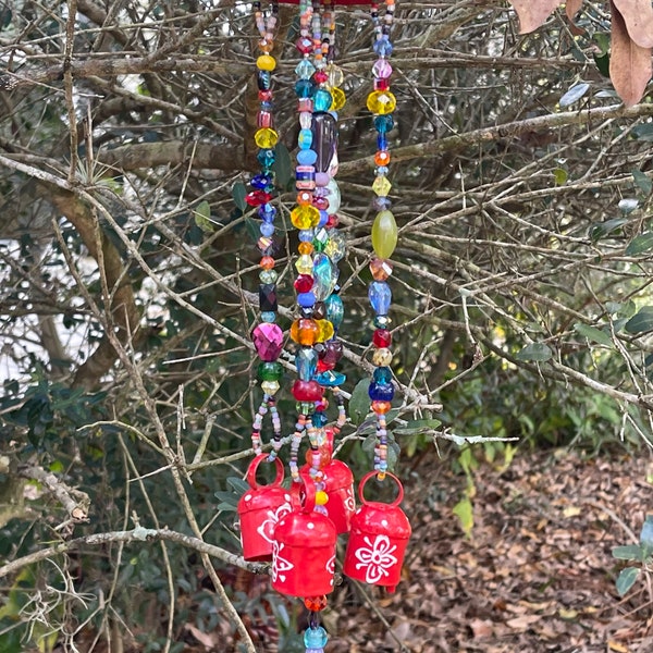 Beaded Wind Chime | Beaded Suncatcher | Colorful Suncatcher Windchime | Garden Art | Sunroom | Garden Decor | Outdoor Decor