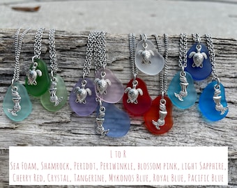 SEA GLASS TURTLE Necklace | Sea Glass | Turtle Necklace | Stainless Steel | Sea Glass Pendant | Sea Glass Jewelry