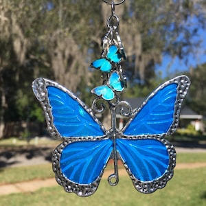 MYSTICAL FLURRY Sky Blue Butterfly | Car Charm | Christmas Ornament | Fan Pull | Butterfly Gift | Memorial Gift | Road Totem | Now She Flies