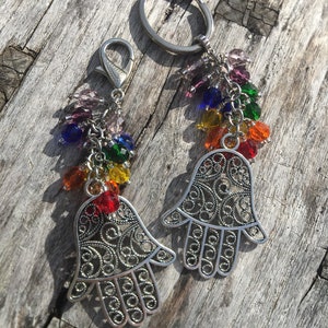 Hamsa with Evil Eye Key Ring | Hamsa Purse Charm | Backpack Charm | Hamsa Bag Charm | Chakra Purse Charm | Hand of Fatima Charm