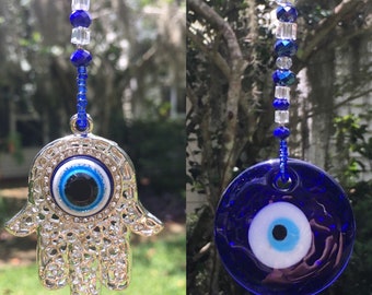 HAMSA and EVIL Eye Fan Light Pull | Hand of Fatima Fan Pull | Amulet | Hamsa Room Decor | Evil Eye | Yoga Studio Decor | Protection