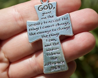 SERENITY PRAYER Car Charm | Recovery Courage | Religious Car Charm | Christian Car Charm | Cross | Serenity Prayer | Road Totem | New Car