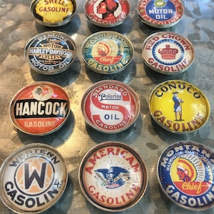 Ensemble d'aimants pour enseignes RETRO GASOLINE | Logos d'essence et d'huile d'une ancienne station-service | Atelier automobile | Mécanicien | Voiture ancienne | Enseignes Anciennes pour Gaz
