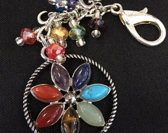 CHAKRA Circle with Om Purse Charm | CHAKRA Backpack Charm | Yoga Gift | Healing Charka Gift | Chakra Balance | Chakra Circle Flower of Life
