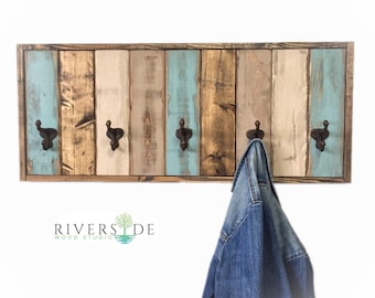Rustic Wood Coat Rack with Cast Iron Hooks – Handmade Farmhouse Organizer