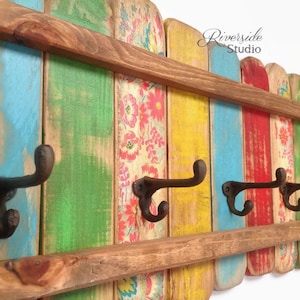 Wood Coat Rack Entryway Organizer Towel Rack Key Hooks Wall Mounted Coat Rack Catch All Leash Holder Rustic Modern Unique Good Vibes image 1