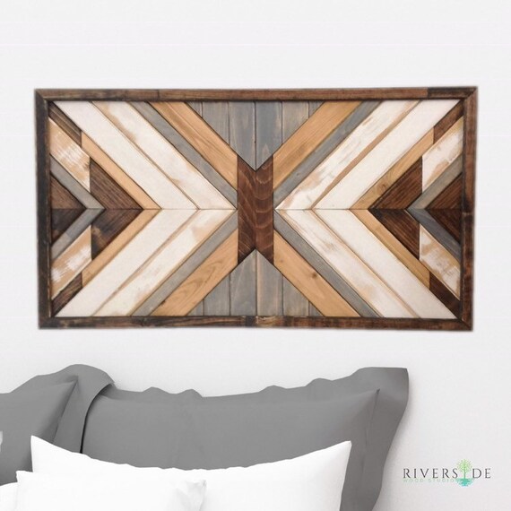 Modern Geometric Wood Wall Art Large Hanging Rustic Farmhouse Panel Reclaimed