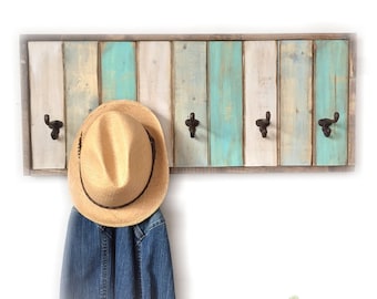 Large Wood Coat Rack Wall Mounted / Entryway Organizer / Nautical Towel Rack /  Entryway Coat Rack / Cottage core / Rustic Beach House