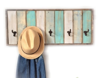 Large Wood Coat Rack Wall Mounted / Entryway Organizer / Nautical Towel Rack /  Entryway Coat Rack / Wall Coat Hooks/ Rustic Beach Coat Rack