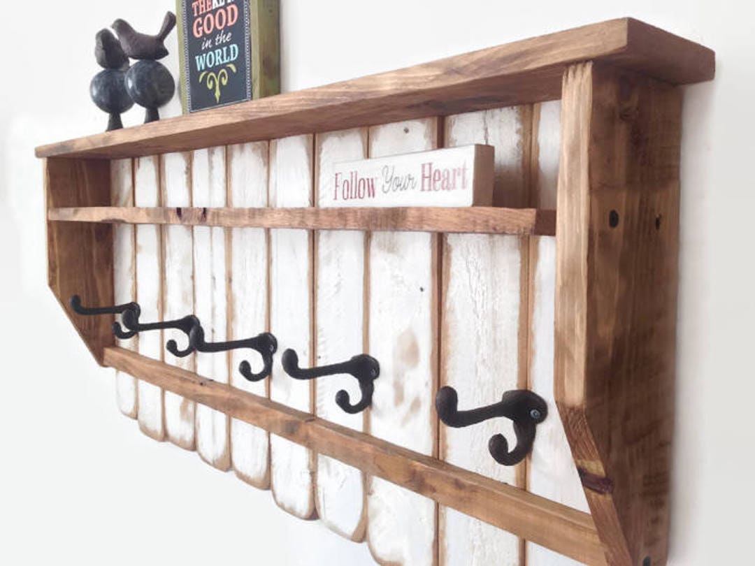 Large White Wood Coat Rack With Shelf, Entryway Organizer, Wood Towel