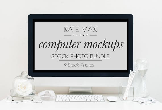 Simple White Computer Mockups Stock Photo Bundle Styled