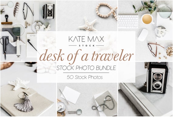 Office Desk Of A Traveler Styled Stock Photo Bundle
