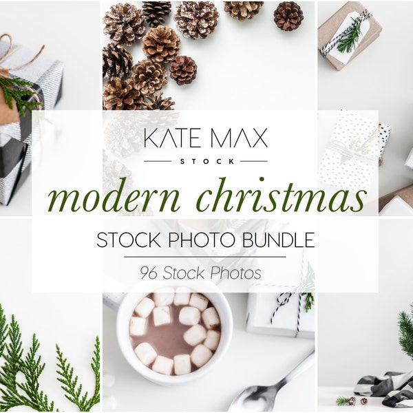 Modern Green & Black Christmas Stock Photo Bundle / Holiday Styled Stock Photos / 96 KateMaxStock Branding Images for Your Business