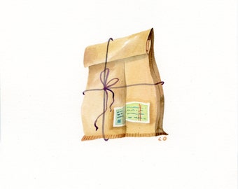 Watercolour - Brown paper package