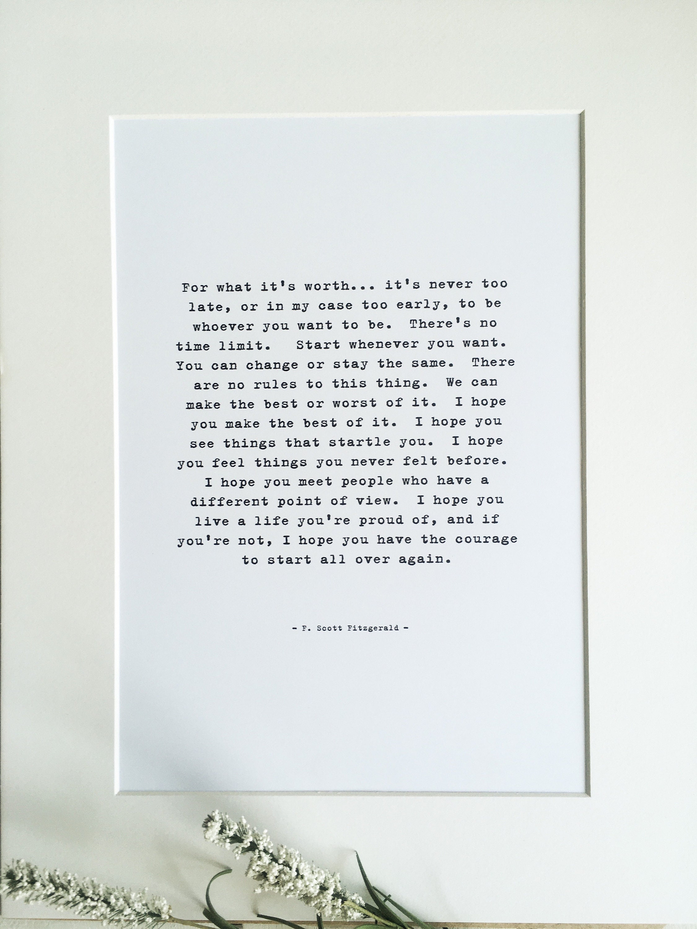For What It's Worth. F Scott Fitzgerald. A3 A4. Literary Etsy
