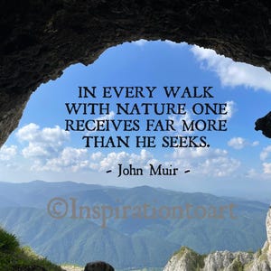 Mountain photography art print. John Muir quote.