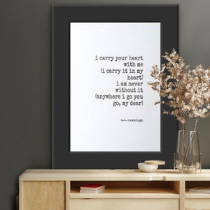 I Carry Your Heart With Me. E E Cummings. Digital download. Gift.