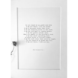 Do Not Stand At My Grave And Weep. Funeral Poem. INSTANT DOWNLOAD Printable.