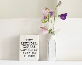 You are capable of amazing things. Motivational small gift. Freestanding wood sign. Daily reminders