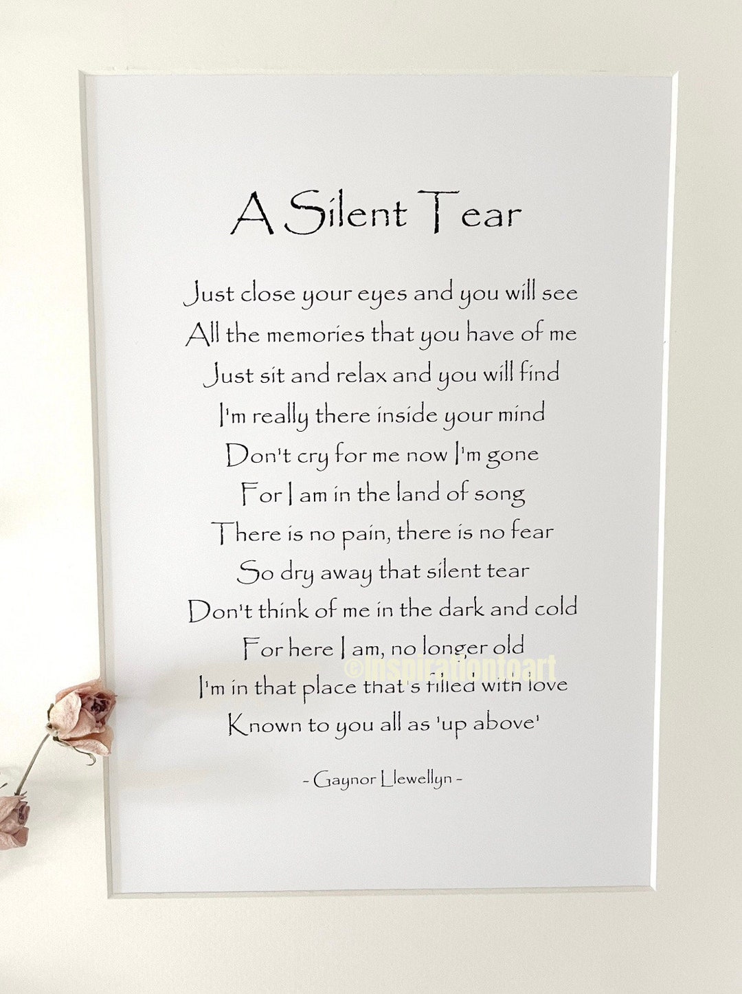 A Silent Tear. Print. Funeral Poem. Bereavement Gift