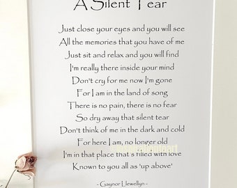 A Silent Tear. Print. Funeral Poem. Bereavement Gift Sympathy Gift. Grief Poem. Mourning Gift. Rememberance Gift.