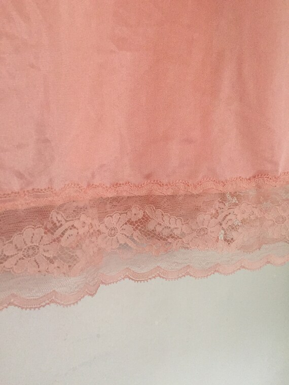 Nitgown Dress Tie Bow Keyhole Boho Prairie Baby Pink Satin Lace Floral Embroidered Nightie Medium Gorgeous Peach Salmon Pink Slip