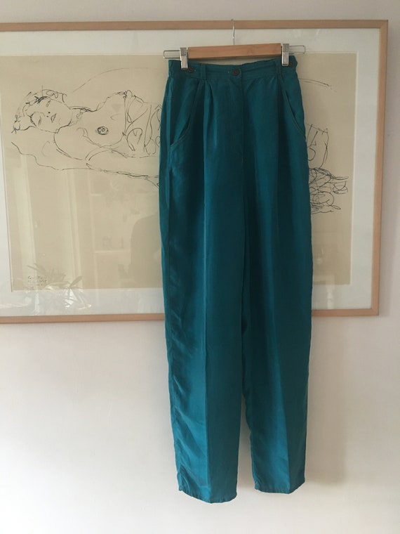Incredible 90s 80s High Waisted 100% Silk Pants |… - image 4