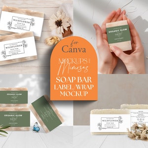 Mockup etichetta SOAP BAR CANVA. Mockup di involucro di carta sapone artigianale. Packaging cosmetico/espositore di bellezza.