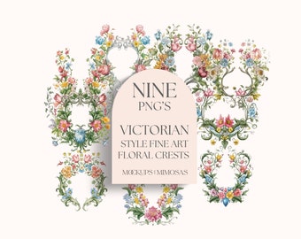 Victoriaanse Floral Crest clipart, aquarel bruiloft toppen (PNG)