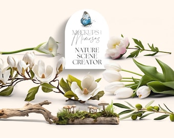 SCENE CREATOR Nature. Flowers, botanical, seaside and fruit Custom Scene generator. Realistic digital stickers and clipart.