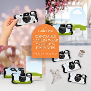 Disposable Camera Wrap Mockup & Template Bundle for CANVA Pro. Camera skin. Wedding and Party Favor design Kit.