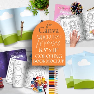 Maquete de livro para colorir CANVA. Carta dos EUA, livro para colorir e papéis. Maquete KDP. Páginas de atividades. Maquete de listagem Etsy.