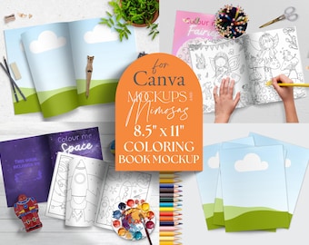 Coloring Book Mockup, Activity Pages listing templates. Canva.