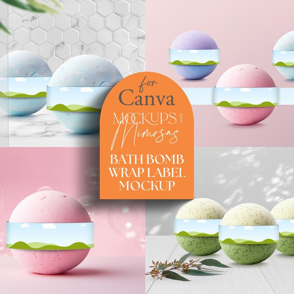 CANVA Bath Bomb Label wrap MOCKUP. Bath Bubbles template. Cosmetic Packaging. Label Mockup for Bath Fizz Ball. Beauty Mockup.