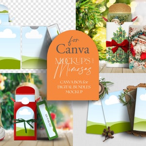 CANVA CHRISTMAS BOX Animated mockup. Gift Box Mockup. Canva Mockup. Card and Voucher Bundle Mockup.