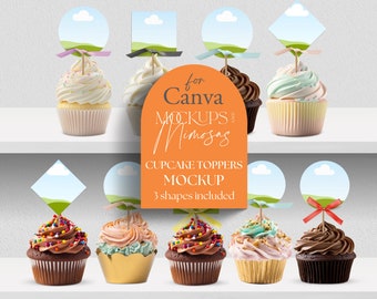 Canva Cupcake Topper Mockup | Round, Square, Label (Digital Template)
