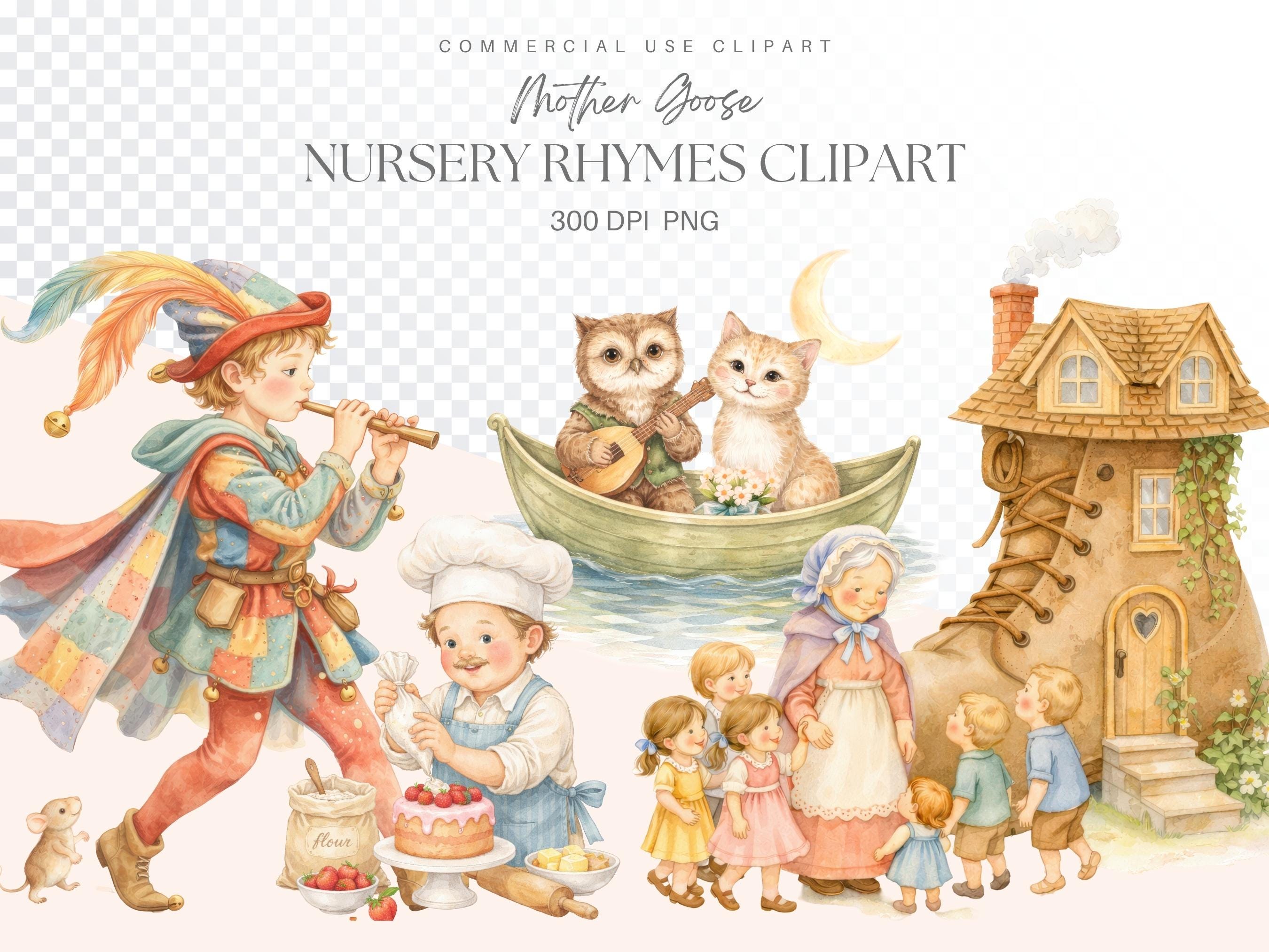 Nursery Rhymes Clipart, Mother Goose Vintage Storybook PNG ...