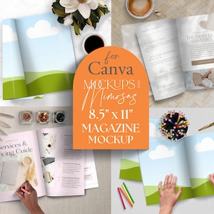 Revista CANVA US LETTER e maquete de papel. Livro 8,5" x 11", livro para colorir e maquete de produto digital. Maquete de listagem Etsy.