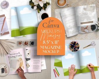 CANVA US LETTER Magazine and Paper Mockup. 8.5" x 11" Book, colouring book and Digital product Mockup. Etsy listing mockup.