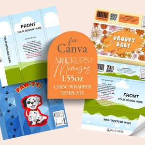 CANVA 1.55oz CHOCOLATE BAR template. Editable wrapper template. Do it yourself Party favour. Candy Bar wrap.