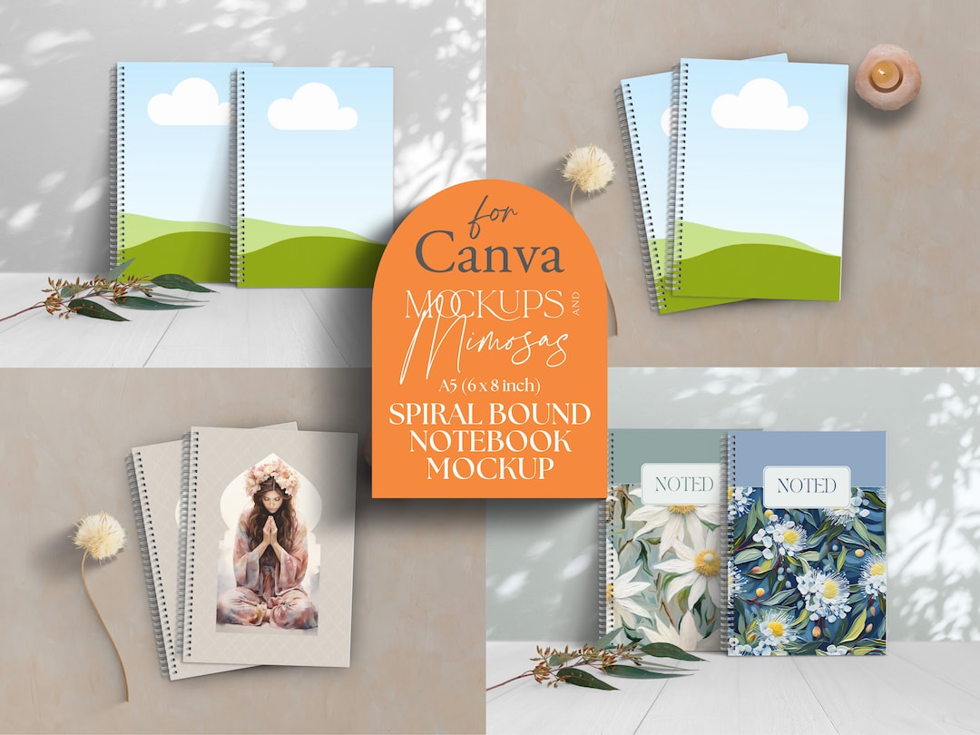CANVA SPIRAL Notebook Mockup. Wire Bound Book, KDP, Print on Demand Mockup, A5 6x8 Inch. Drag