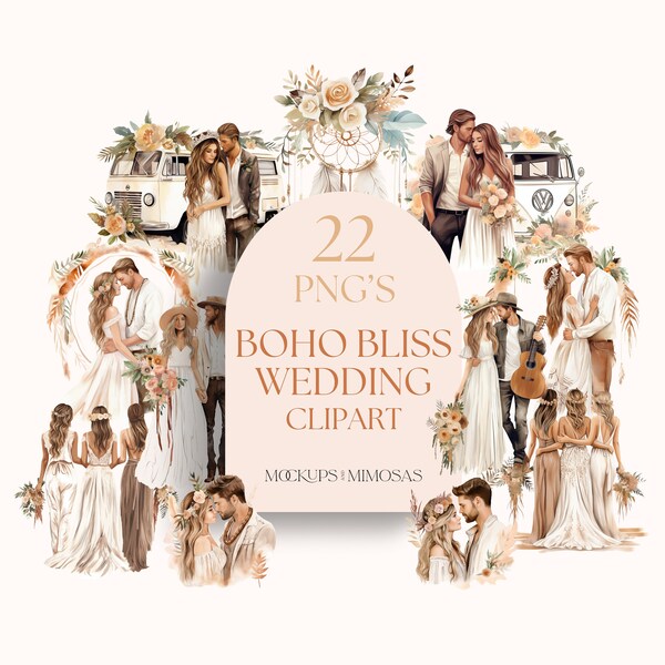 BOHO BLISS Wedding Clipart. Indie Nuptials. Free-spirited Love. Rustic Neutral Bohemian Marriage.   Commercial use. POD clipart.