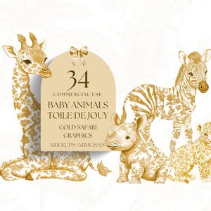BÉBÉ Animaux de safari Toile clipart. OR aquarelle clipart africain / jungle. PNG à usage commercial. Graphismes chinois.