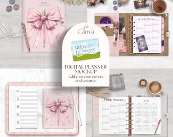 CANVA Digital Planner Mockup. Add your own covers and artwork. Listing image Scene Creator.
