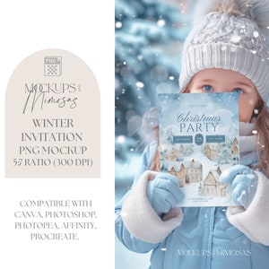 Winter Wonderland Einladung Mockup. 5x7 inch Karte. Mädchenparty Mockup. Schnee und Eis. Transparentes PNG-Overlay.