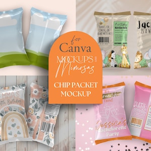 CANVA Chip Bag Mockup. Chip Packet. Party Favor Mockup. Canva Template. Birthday Mockup. Crisp bag.