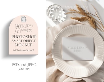 Elegant Beige 7x5" Landscape Invitation Mockup: Smart Object PSD (Digital Download)