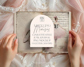 Junk Journal pages Mockup. US letter. Feminine, coquette themed pink book mockup. Vintage Diary. Ephemera and scrapbooking. PNG overlay.